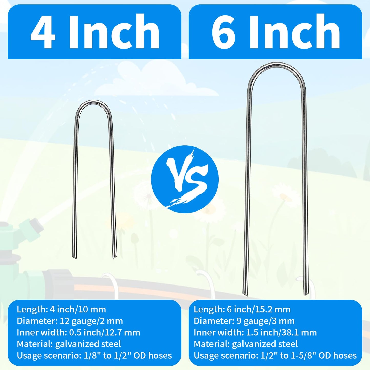MySit 80 Pack 4 Inch Garden Stakes, Galvanized Drip Irrigation Stakes U Shaped Landscape Staples Ground Stakes for 1/8" to 1/2" Soaker Hose,Irrigation Tubing, Garden Hose, Weed Barrier