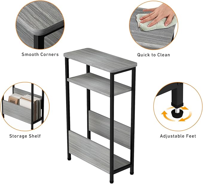 THUMEYE 7.1" Narrow Side Table for Small Spaces, 3 Tier Small End Table