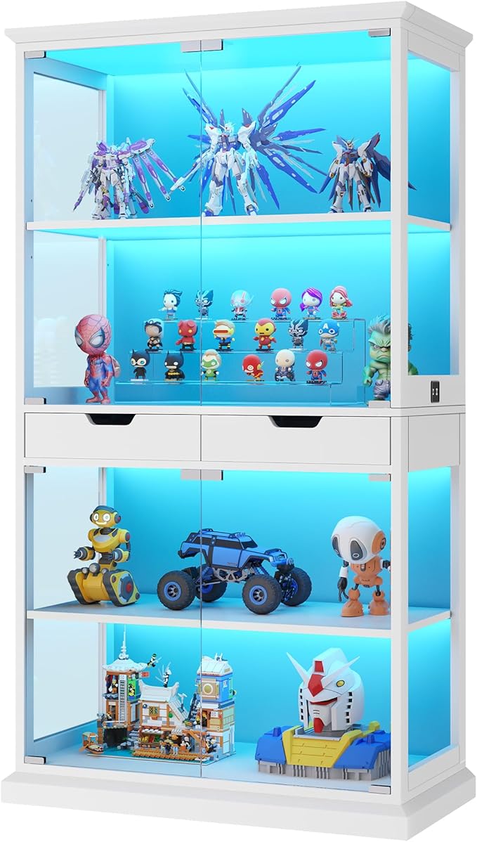 Jocoevol Display Cabinet with Glass Doors, 4-Tier Glass Display Case with Human