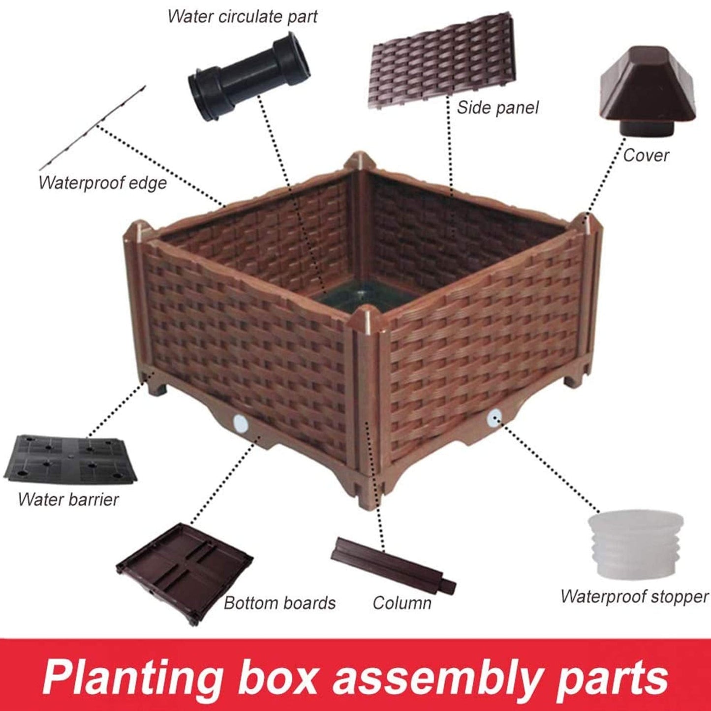 Elevated Planting Box, Indoor Outdoor Planter Boxes, Modern Rattan-Style Plastic Plant Stand, Garden Raised Bed for Vegetables, Herbs, Flowers,48"x16"x9"/120x40x23cm