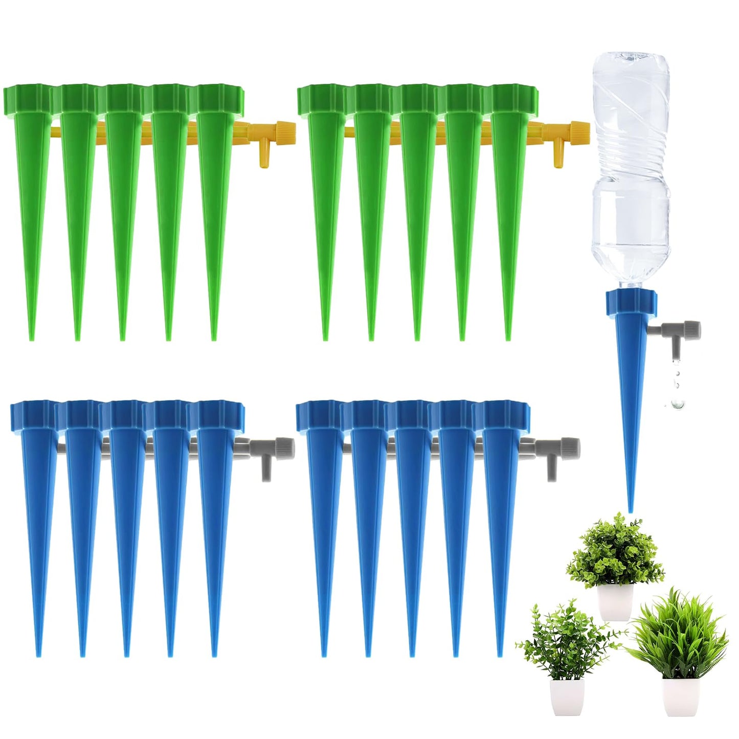 Nowaca Self Watering Spikes for Plant, 20PCS Self Watering Planter Insert, Plant Watering Spikes with Adjustable Control Valve Switch, Plant Watering Devices for Indoor Outdoor Potted Plants