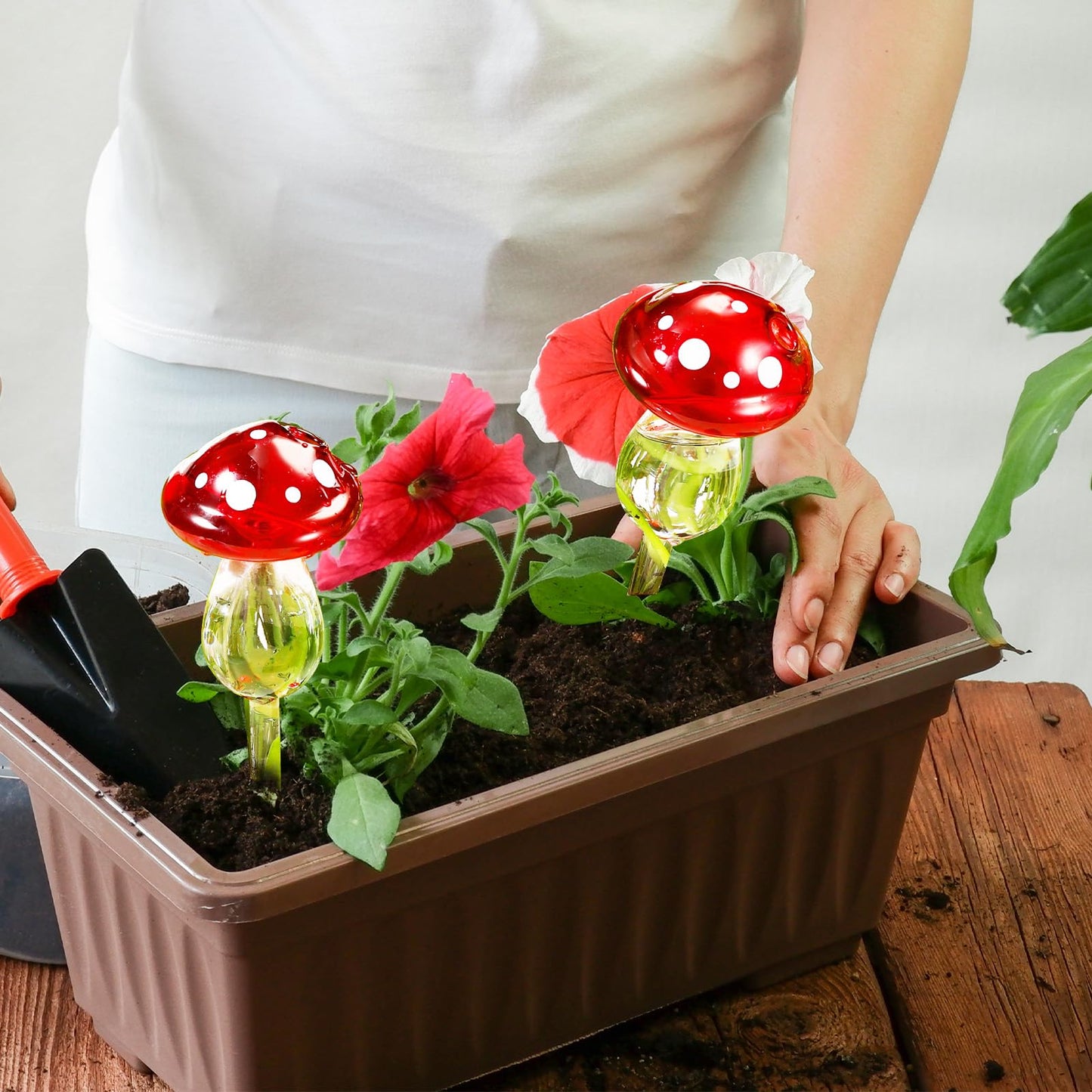Weysat 4 Pack Glass Self Watering Globes for Indoor Plants Mushroom Watering Devices Bulbs Automatic Plant Waterer Balls Planter Spike for Garden Patio Outdoor Potted Flower Irrigation