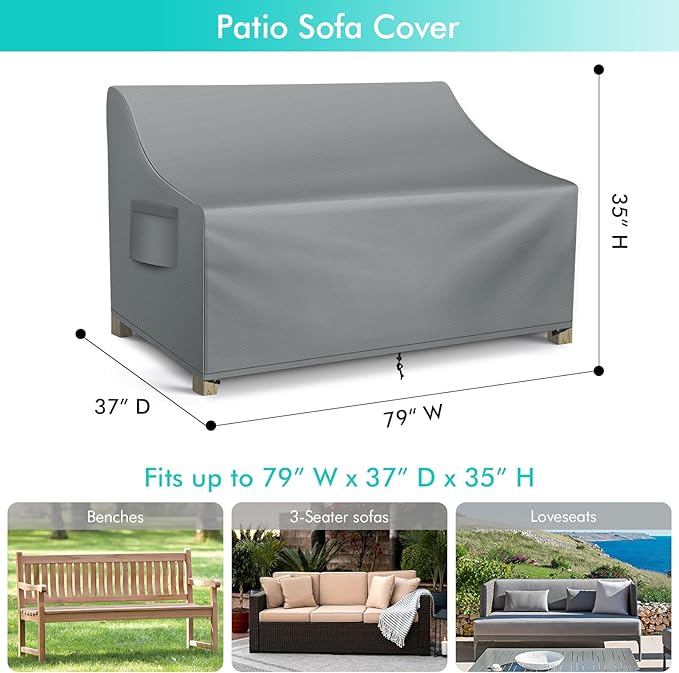 WLEAFJ Patio Sofa Cover Waterproof, 3-Seater Outdoor Sofa, Heavy Duty Deep