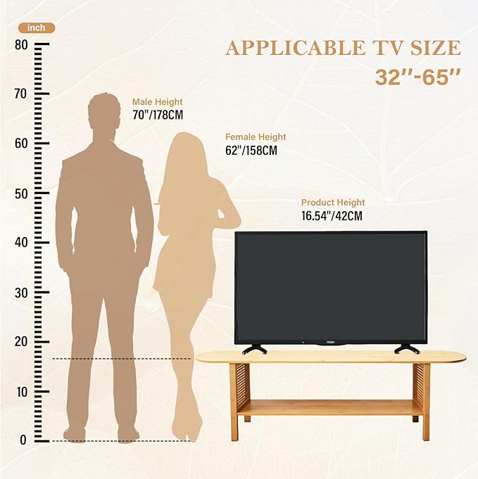 Tiita TV Stand with Storage for TVs up to 65'', Bamboo TV Console Entertainment