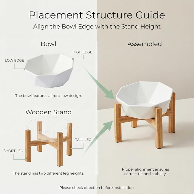 Ceramic Tilted Raised Cat Bowl - Elevated Food Bowl for Indoor Cats & Small Dogs - Shallow Wide Whisker-Friendly Design - Pet Dish Suitable for Feeding Dry, Wet, Treats & Canned Food - White