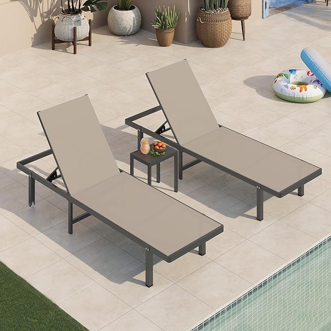 Pool Lounge Chairs Set of 3，Outdoor Lounge Chairs
