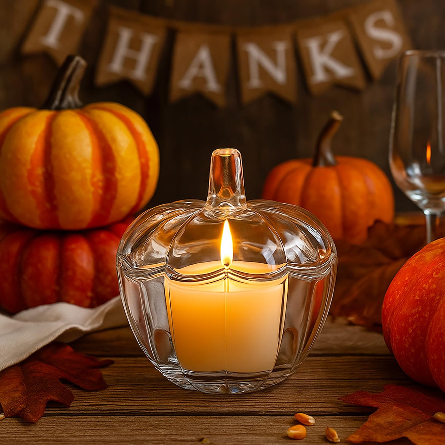 Tanlade 4 Pcs Glass Pumpkin Candy Jar Thanksgiving Candy Bowl Jars with Lids Pumpkin Container with Cover Transparent Target Glass Dish for Thanksgiving Home Party Wedding Decoration