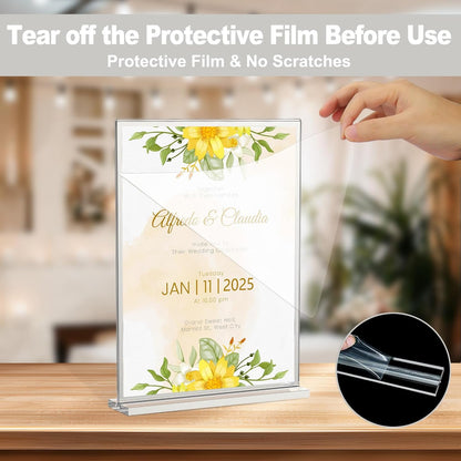 EHWINE 8 Pack Acrylic Sign Holder 8.5 x 11, Double-Sided Tabletop Silver Sign Holder, Clear Acrylic Picture Frame Menu Flyer Paper Holder Display Stand for Home Wedding Party (with Non-Slip Pads)