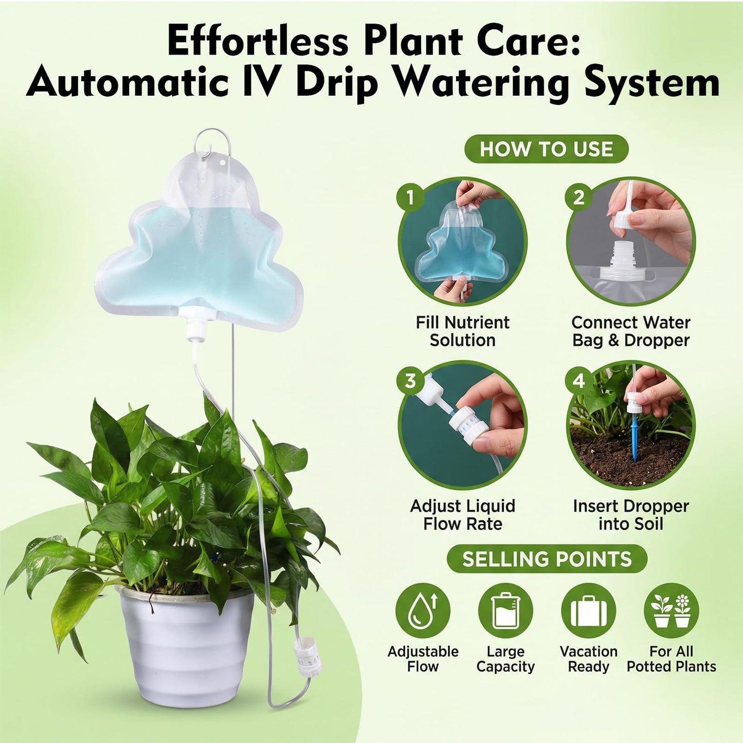 Zhengmy 12 Pcs 500ml Plant Self Watering Bags, Cloud Shape Automatic Drip Irrigation System with Adjustable Valve and Support Stakes, Slow Release Vacation Plant Waterer for Indoor Outdoor Plants