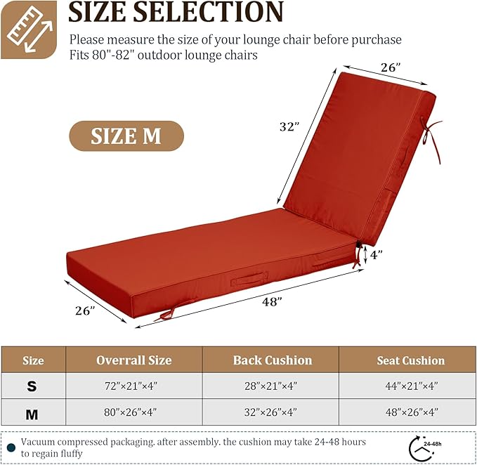 80x26x4in Lounge Cushions for Outdoor Furniture, Outdoor Lounge Chair Cushions