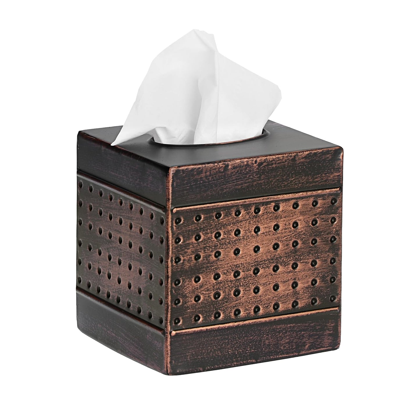 Kokone Tissue Box Cover Sturdy Galvanized Iron Square Tissue Box with Baked-on Paint Finish for Home,Office Elegant Cube Tissue Holder for Vanity Dresser Night Stand Toilet Tank Countertop,Bronze