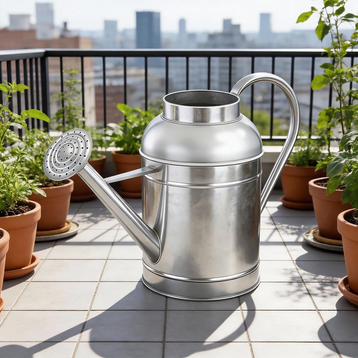 9L Metal Watering Can for Outdoor Garden, Galvanized Steel Large Watering Pot with Top Handle and Long Spout, Rust-Resistant Water Can for Flowers, Lawns, and Farm Use
