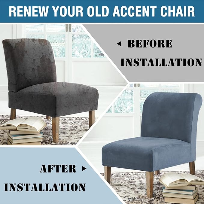 H.VERSAILTEX Armless Accent Chair Covers Thick Velvet Armless Chair Slipcovers