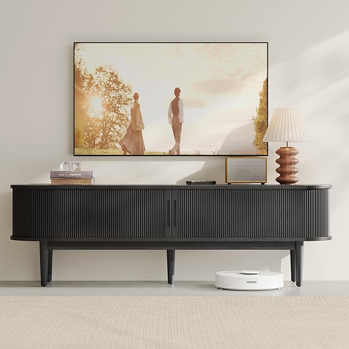 LINSY HOME 70" Fluted TV Stand for TVs up to 80 Inch, Mid Century Modern