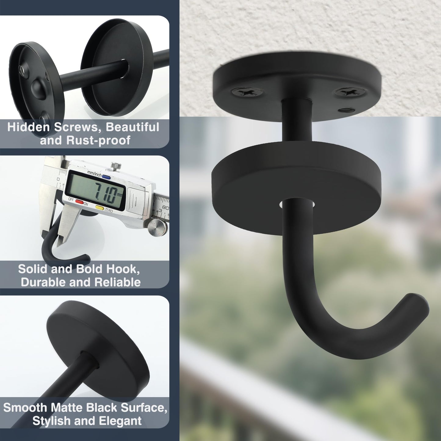 Alise Ceiling Hooks for Hanging Plants 5Pcs,110mm Stainless Steel Plant Hanger Indoor Hanging Hooks Plant Brackets Lanterns Hanger for Wind Chimes Coffee Mug Under Cabinet Screw Mounted,Black