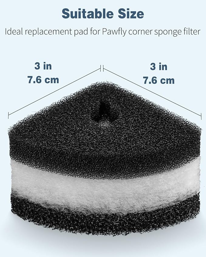 Pawfly 6 Pcs Replacement Filter Pads for 10-30 Gallon Corner Bio Sponge Filter, Aquarium Filter Media Sponge, White Black Bio Foam for Fish Tank Water Filtration