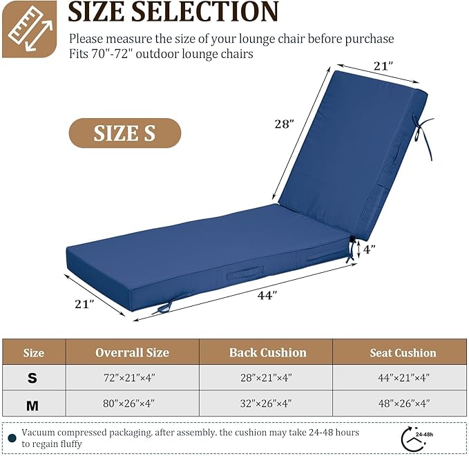 72x21x4in Lounge Cushions for Outdoor Furniture, Outdoor Lounge Chair Cushions