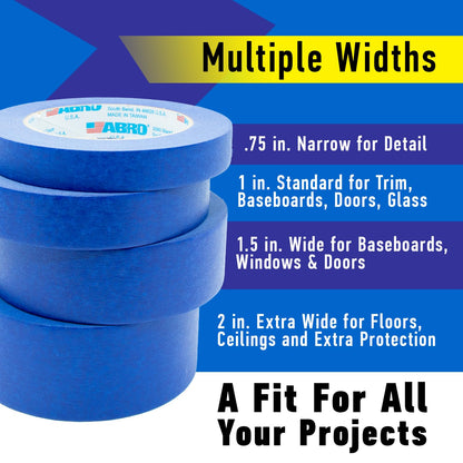 ABRO Blue Painters Tape 1.5 Inch Wide, 36mm x 55M, All Purpose Blue Tape, Temporary Labeling, Easy Tear, Clean Removal, Masking Tape Colored DIY or Pro - 6 Pack