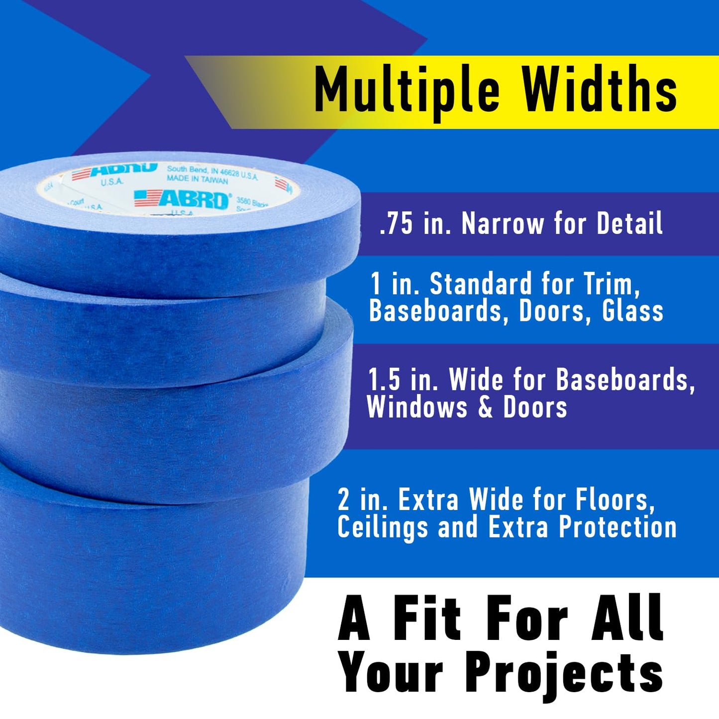 ABRO 24 Pack Blue Painters Tape 2 Inch Wide, 48mm x 55M, All Purpose Blue Tape Temporary Labeling, Easy Tear, Clean Removal, Masking Tape