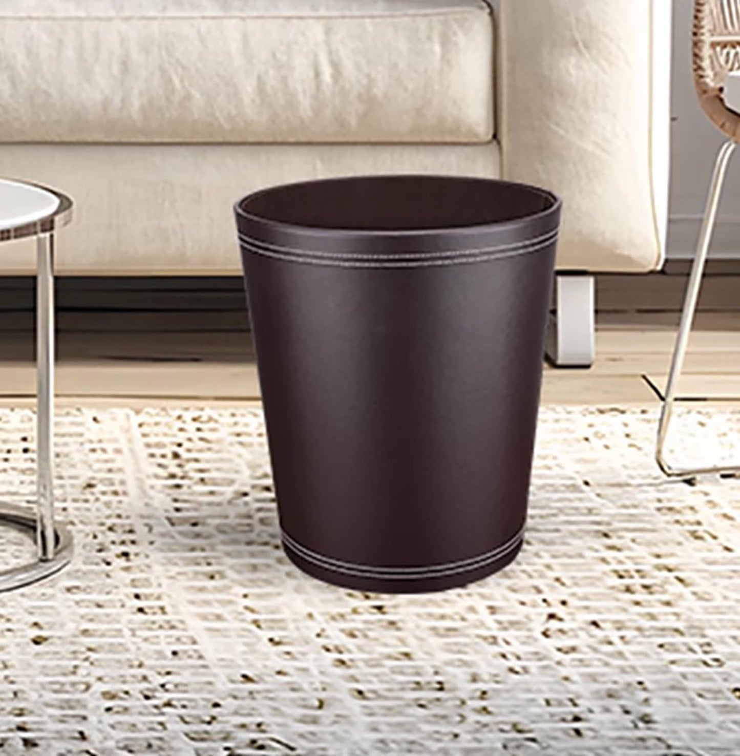 Trash Cans Floor Stand Leather Waste bin Paper Board 12 Liters Garbage Basket case for Hotel Office (Coffee)