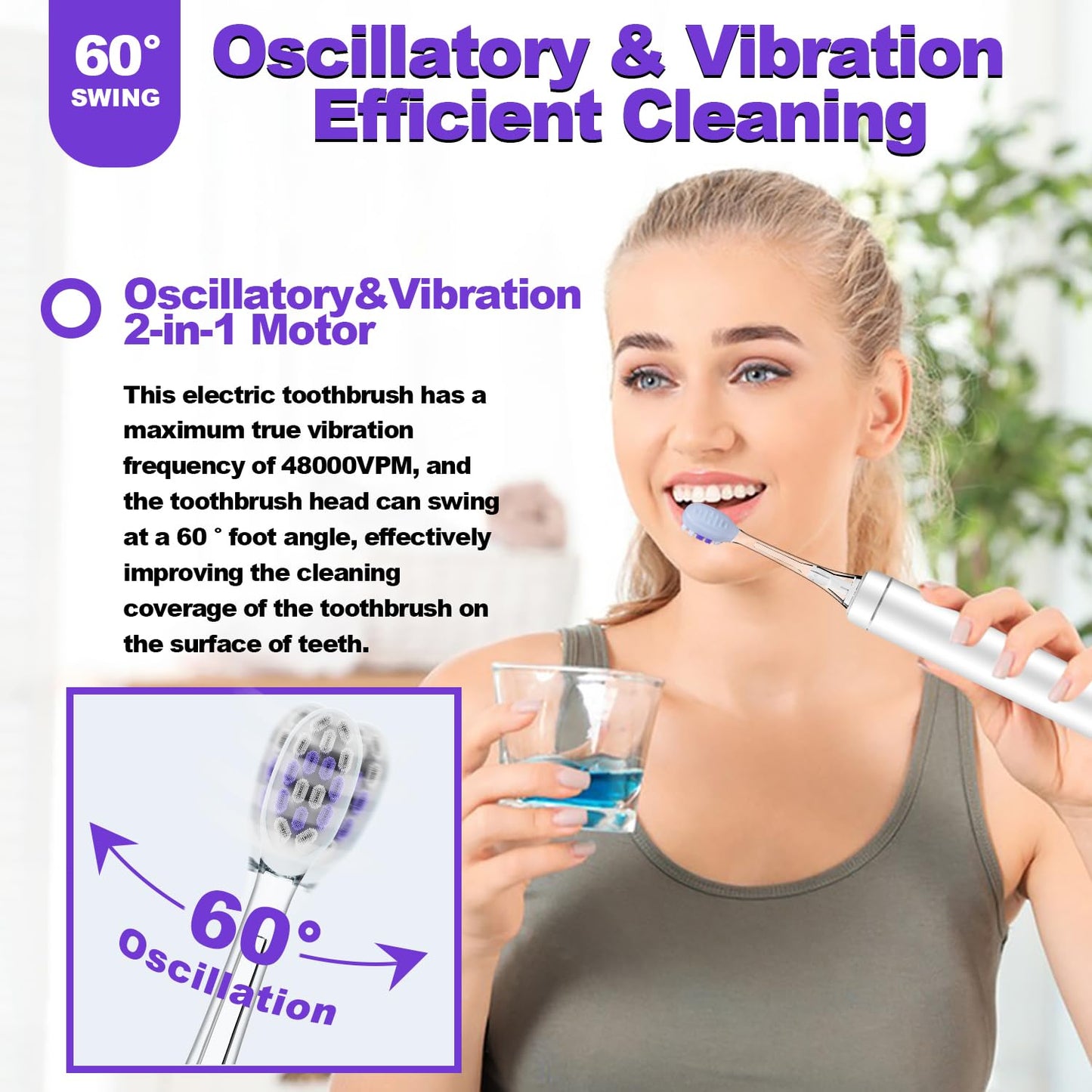 Metal Electric Toothbrush with UV Mode, Vibration and Oscillation Electric Toothbrush for Adults, 6 Brush Heads & Travel Case & Dust Cover, 5 Modes & Built in Timer, One Charge Last 120 Day（Rose）