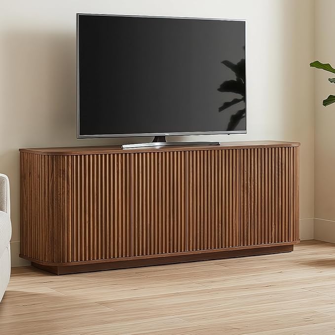 Fluted TV Stand for TVs Up to 75 Inch, Walnut Mid Century Modern TV Console for