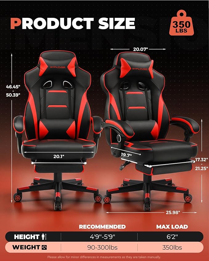 GTPLAYER Gaming Chair with Footrest, Big and Tall Game Chair 350lb Racing Style