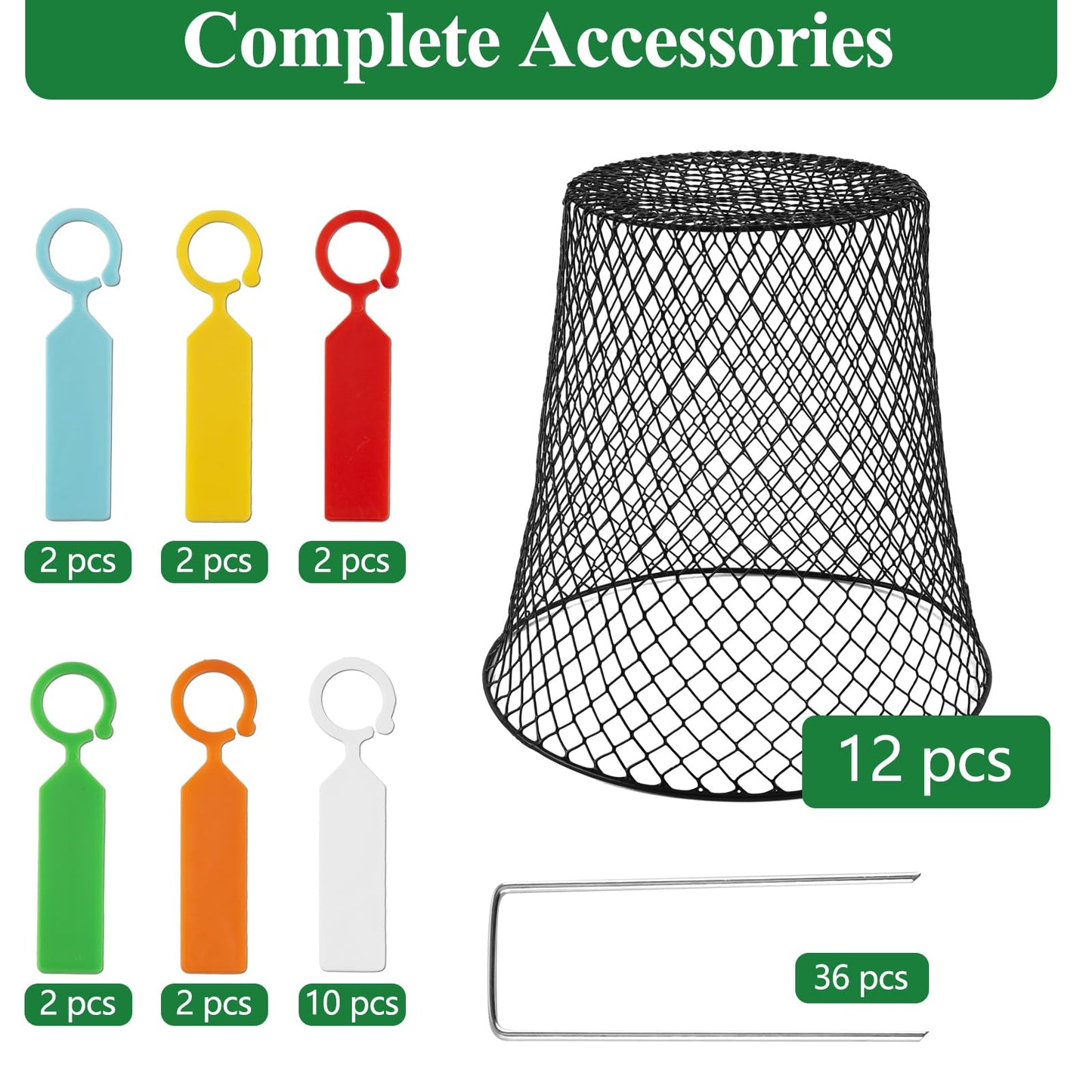 Cyrico 12 Pcs Plant Protectors from Animals, Chicken Wire Cloche Kit with Stakes and Labels, Metal Mesh Garden Cloches Keeps Out Rabbits, Squirrels and Birds for Seedlings Vegetables Flowers Outdoor