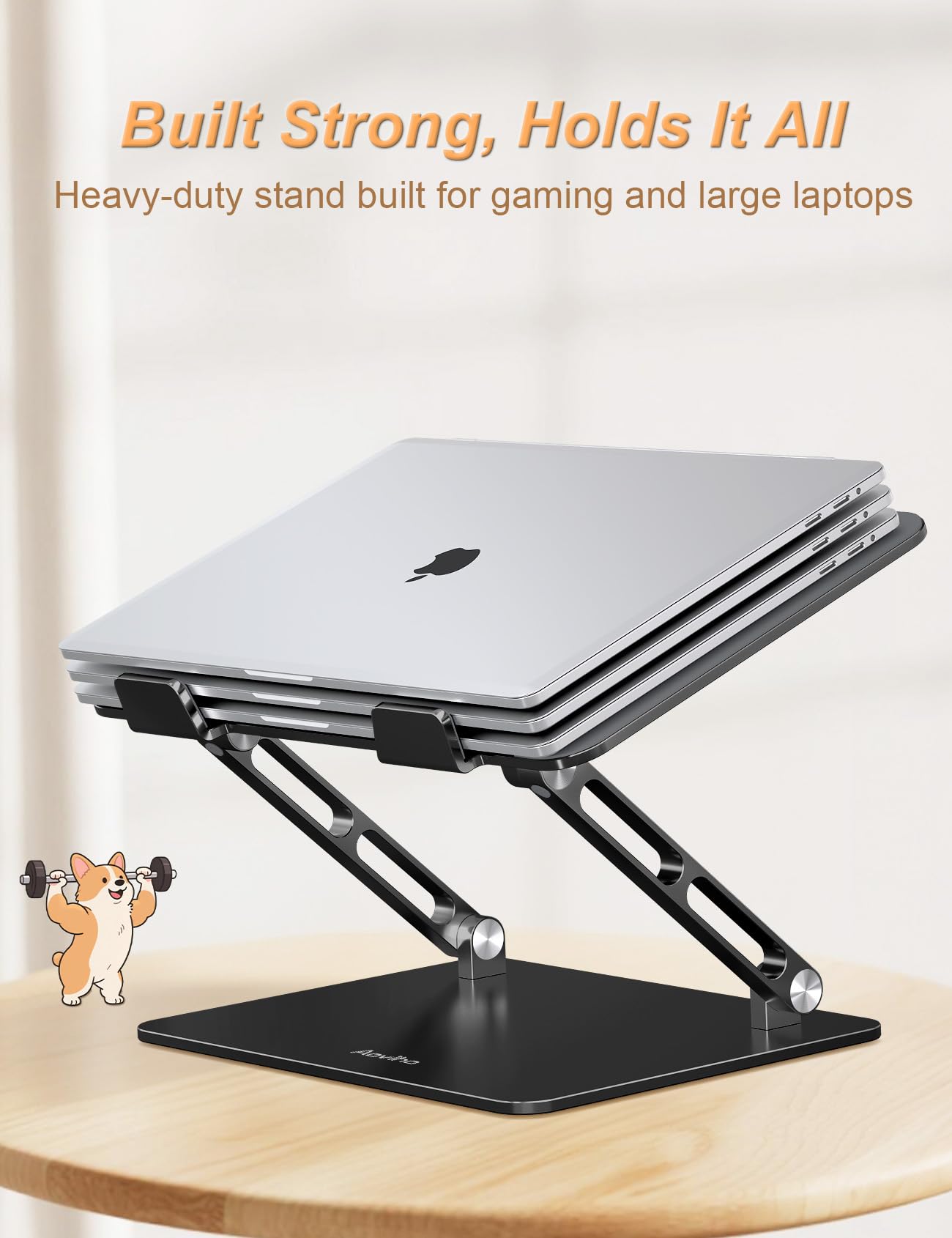 Aoviho Laptop Stand for Desk-Adjustable, Foldable, Portable, Ergonomic Aluminum Notebook Riser with Unique Puppy Cooling Vent, Desk Gift for 10"-17.3" Devices Mac, Dell, HP, Lenovo, Samsung, Black