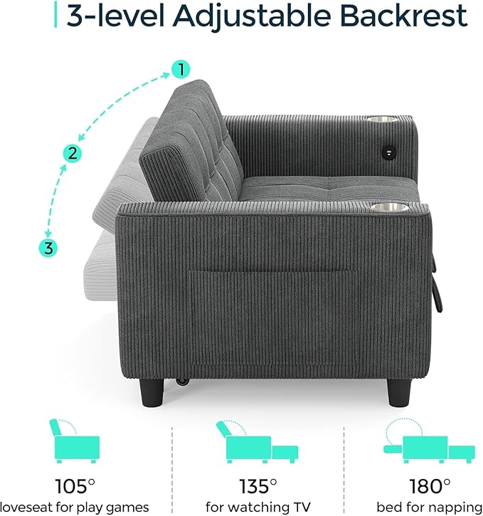 LINSY Sleeper Sofa Bed, Small 3 in 1 Convertible Loveseat Sleeper Couch