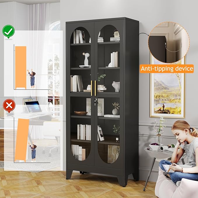 PAOFIN 75" H Locking Display Cabinet