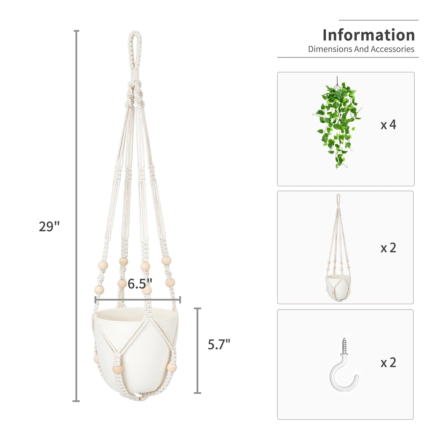 Mkono sSet of 4, 2 Packs Artificial Ivy Macrame Hanging Shelves with Lights, and 2 Packs Fake Hanging Plant with Pot
