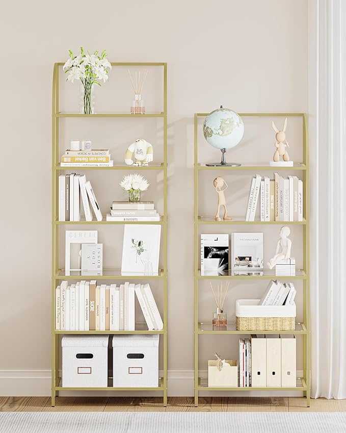 Hzuaneri Bookcase Bookshelf, Tempered Glass Arched Bookshelf