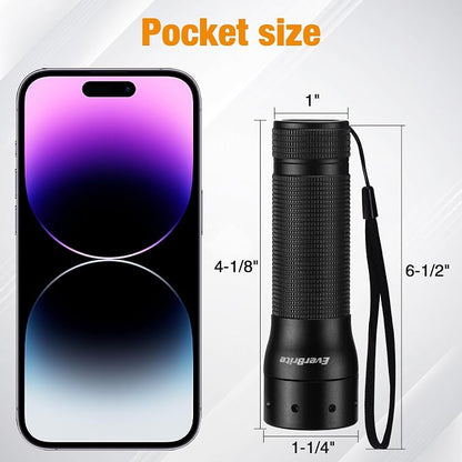 EverBrite Mini Flashlight, Zoomable LED Flash Light, 3 Modes, 3AAA Batteries Included, Handheld Small Flashlight for Camping, Emergency, Home – Black