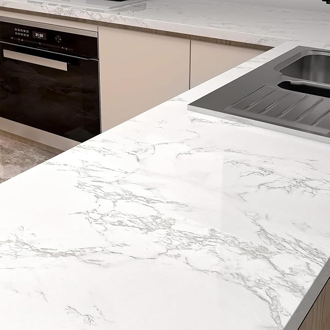 practicalWs Marble Contact Paper Peel and Stick, 15.7inch×118.1inch White Gray