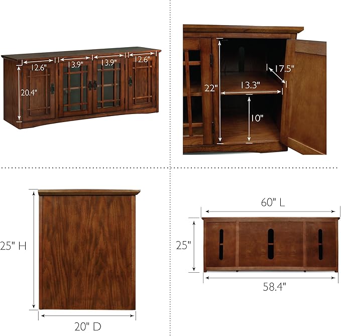 Leick Home 82360 Solid Wood Mission Oak Four Door TV Stand