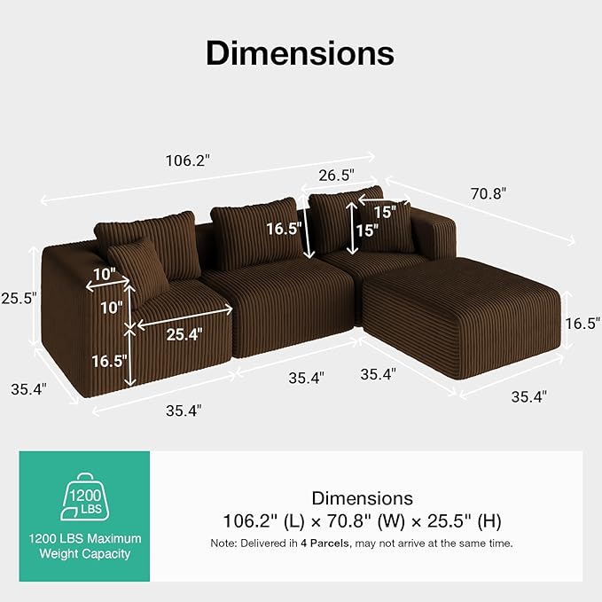Novilla 106" Modular Sectional Sofa, Modern Cloud Sectional Couch