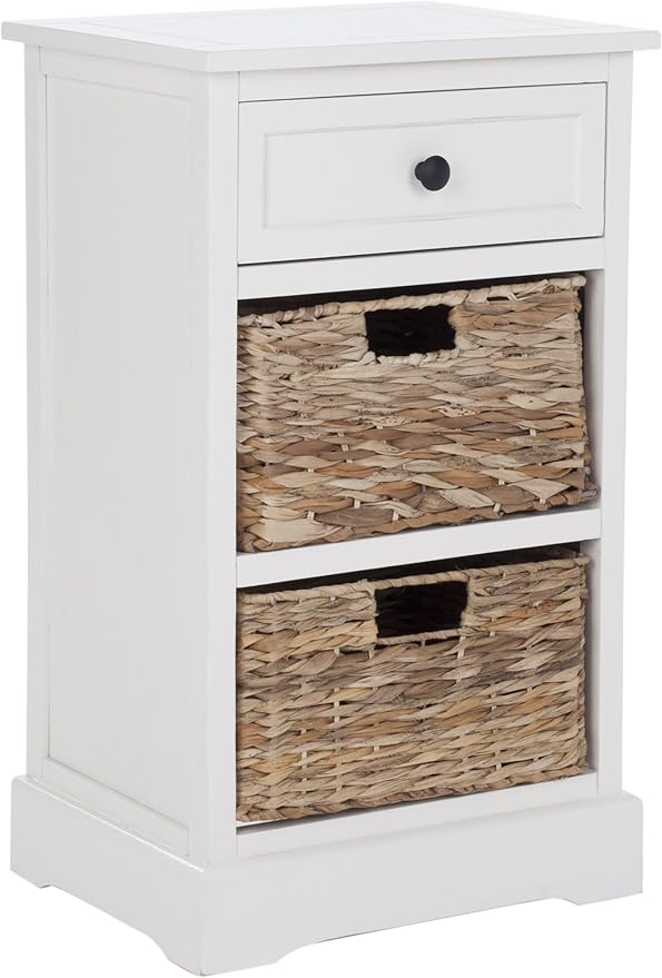 BOWERY HILL Transitional Wood Side Table, Distressed Cream Finish, Compact