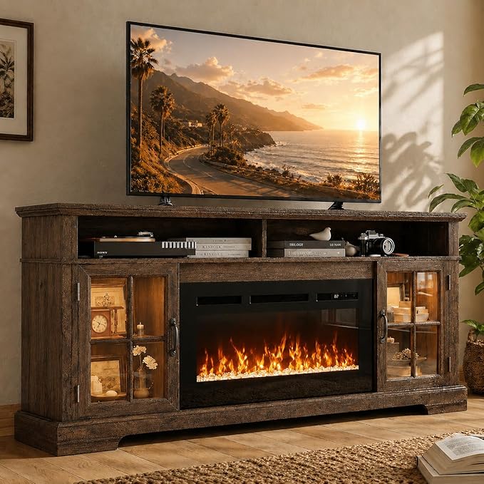70" Fireplace TV Stand, Farmhouse Entertainment Center