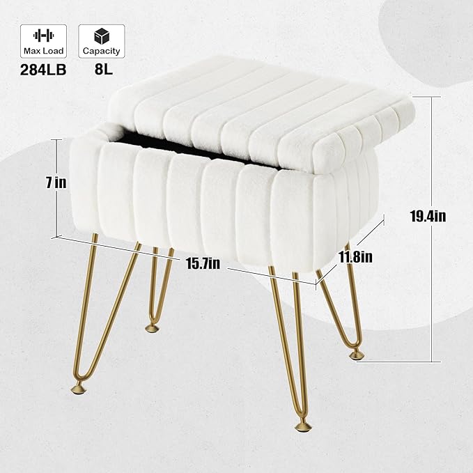Greenstell Vanity Stool Chair Faux Fur