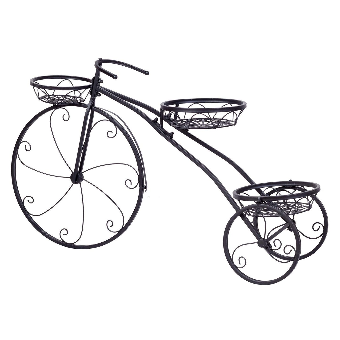 unho Tricycle Iron Planter Stand: 3 Potted Bicycle Shape Plant Flower Pot Rack Metal Display Shelf Holder for Patio Garden Indoor Outdoor