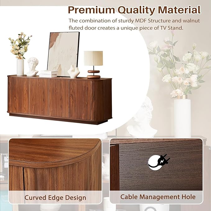 64'' Fluted TV Stand for TVs up to 75'', Modern Long Media Console