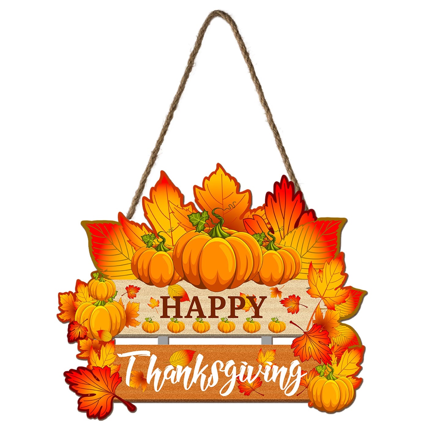 Thanksgiving Pumpkin Door Sign - Rustic Wall Art Plaque for Front Door, Home Office Decoration - Hanging Holiday Decor, 13.8x11 Inch