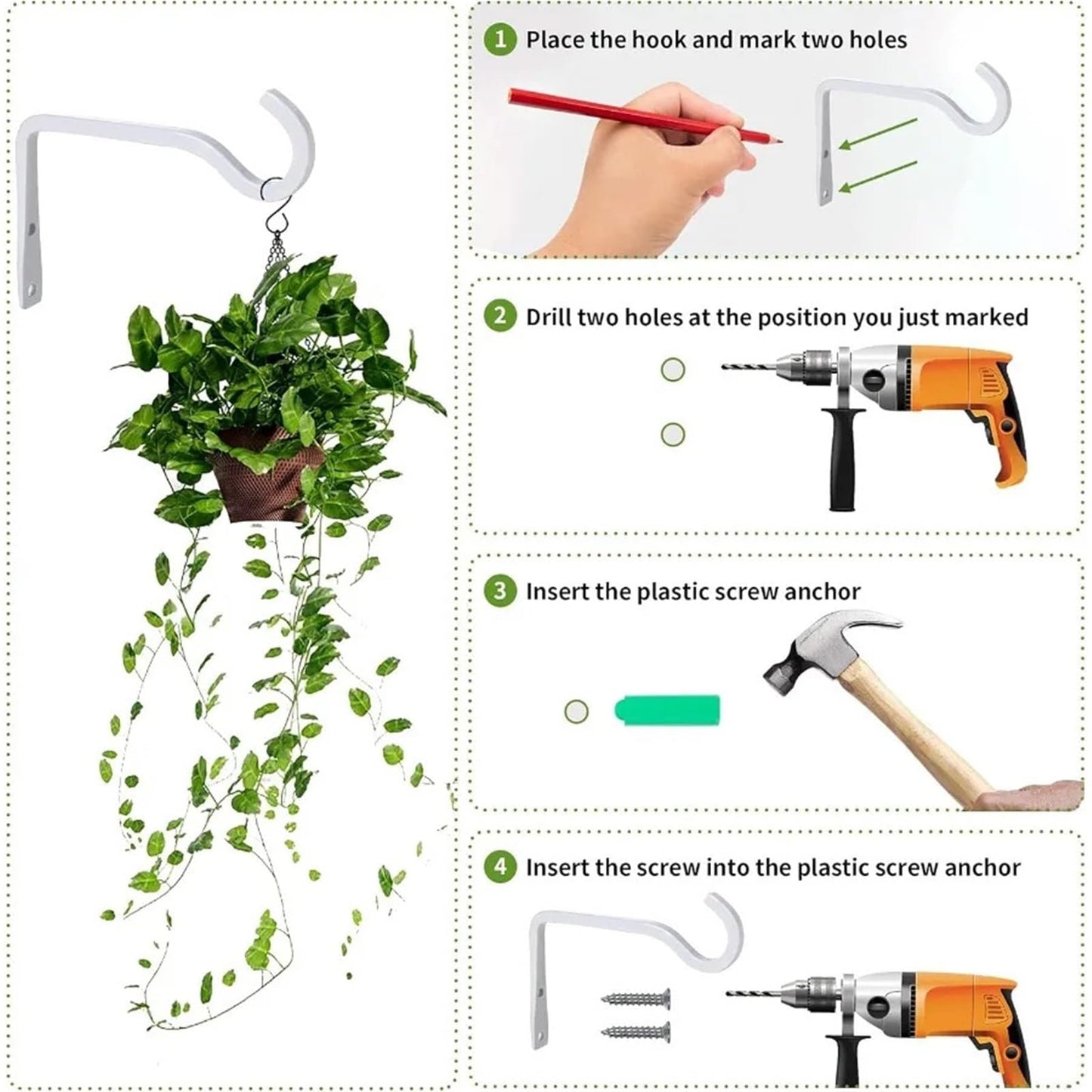 JTJIYN 2 Pcs 6 Inch Plant Hanger Sturdy Hangers Outdoor Metal Hanging Bracket Bird Feeder Wall Hooks for Hanging Lanterns