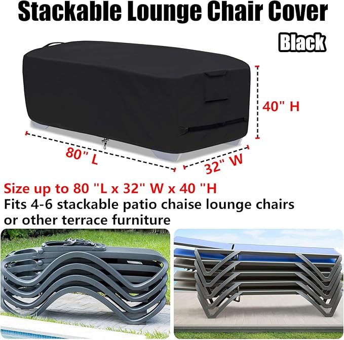 Outdoor Lounge Chair Covers for 4-6 Stackable Patio Chaise Lounge Chairs