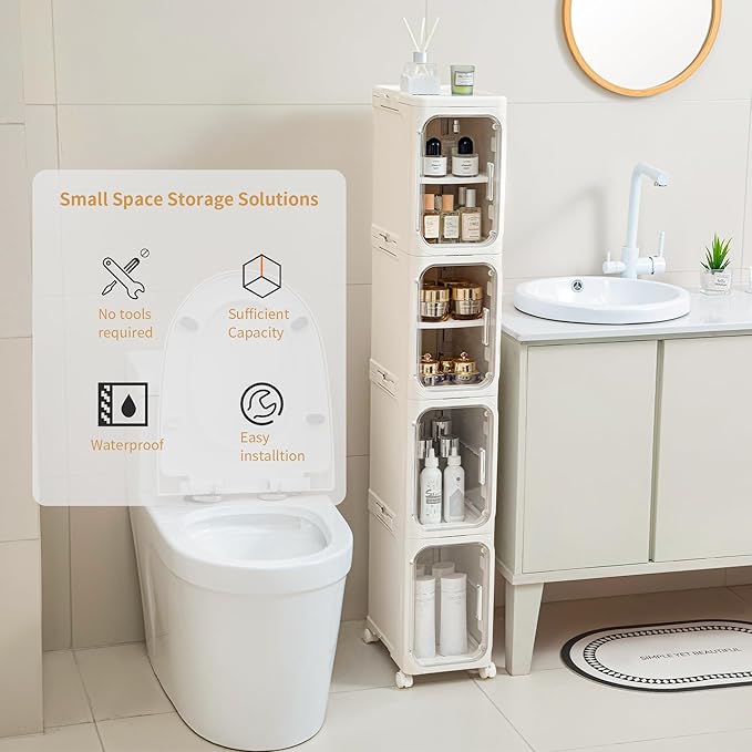 4-Tier Tall Narrow Storage Cabinet, Slim Bathroom Storage Cabinet