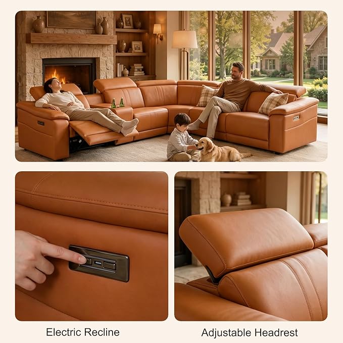Power Recliner Sectional Sofa, Leather Recliner Sofa