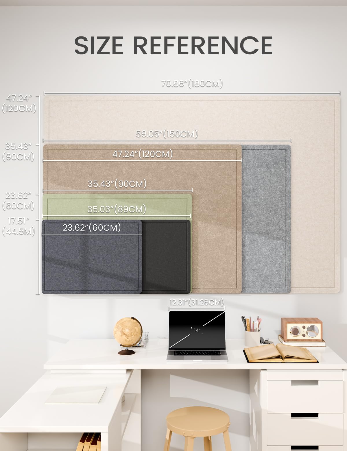 Fluxynara Bulletin Board, 23.6" x 17.5" Cork Board Alternative with 12 Safe Removable Adhesive Tabs, Foldable Felt Pin Board for Home Office, Classroom, Bedroom,Entryway for Walls—Taupe