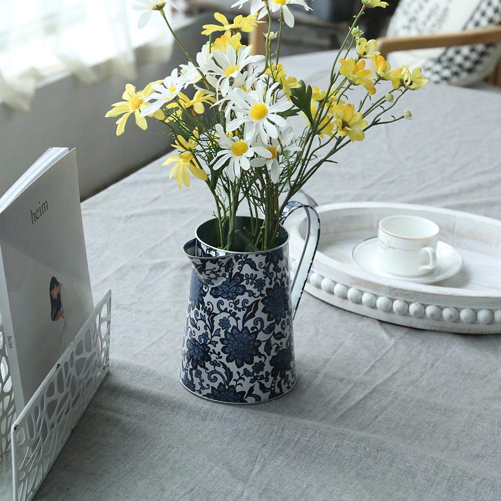 PHILPETY Shabby Chic Watering Can Galvanized Finish Metal Vase Country Rustic Pitcher Primitive Jug Decorative Flower Holder, 7.1" H