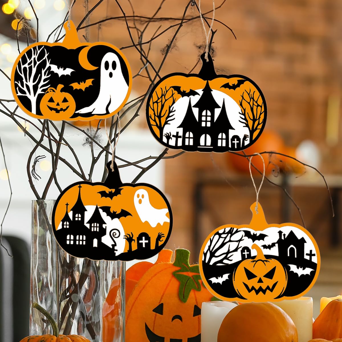 Pumpkin Wood Cutouts-24Pcs Halloween Painting Crafts for Kids DIY Halloween Unfinished Pumpkin Hanging Wooden Ornaments